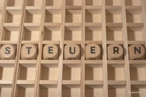 Headerbild Steuerglossar Einnahmenüberschussrechnung. Würfe in einem Kasten zeigen das Wort STEUERN.