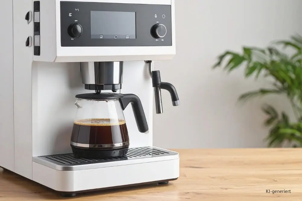 Headerbild Steuerglossar Geringwertige Wirtschaftsgüter. Kaffeemaschine auf einem Holztisch.