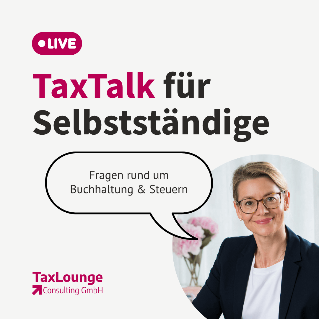 TaxTalk für Selbstständige. Produktmockup. Barbara Hülsmann und Sprechblase.